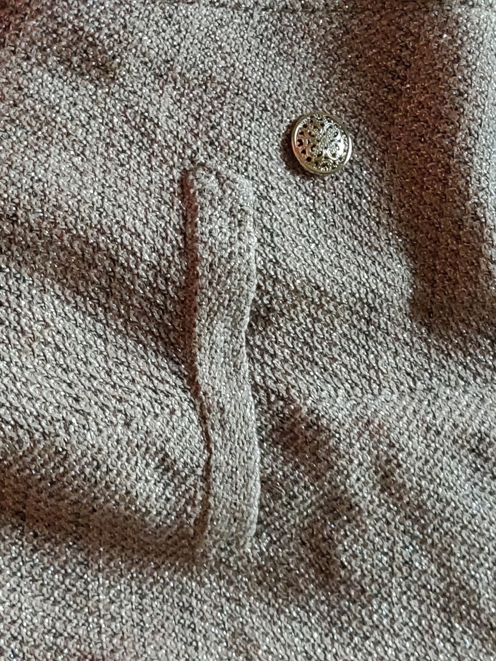 Chico's Shimmery Taupe Tweed Frayed-Edge Faux Double-Breasted Blazer - Picture 12 of 16